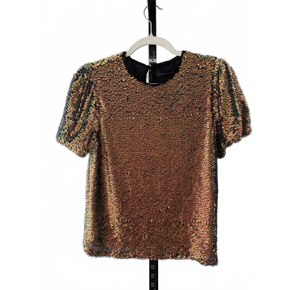 Endless Rose Women's Sequin Puff Sleeve Top